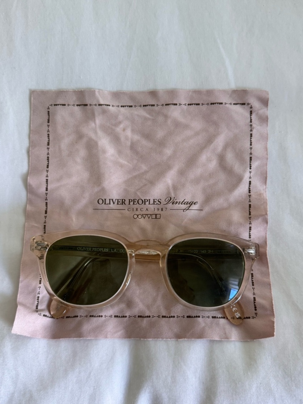 Oliver Peoples Clear Blush Pink Frame Sunglasses With Green Lenses View 2